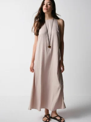 Vestido Maxi Lino Rosa Palo