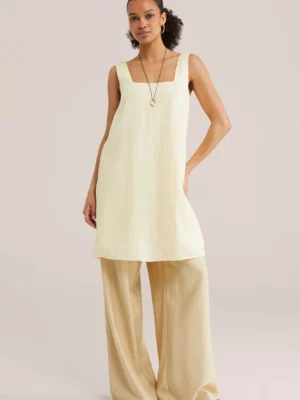 Vestido Midi Lino Crema
